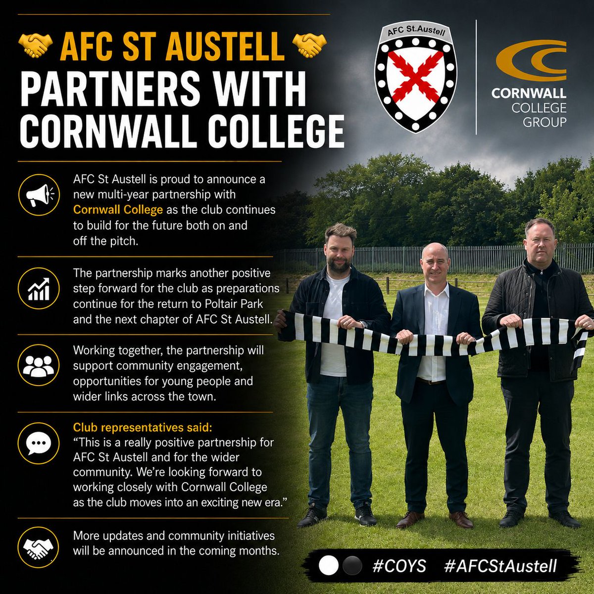 AFCSTAUSTELL's tweet photo. ⚽ NEW ERA FOR AFC ST AUSTELL ⚽ As the club prepares for a new chapter, there is real momentum building around Poltair Park both on and off the pitch. #COSTA #AFCStAustell https://t.co/znBd3gzGxp