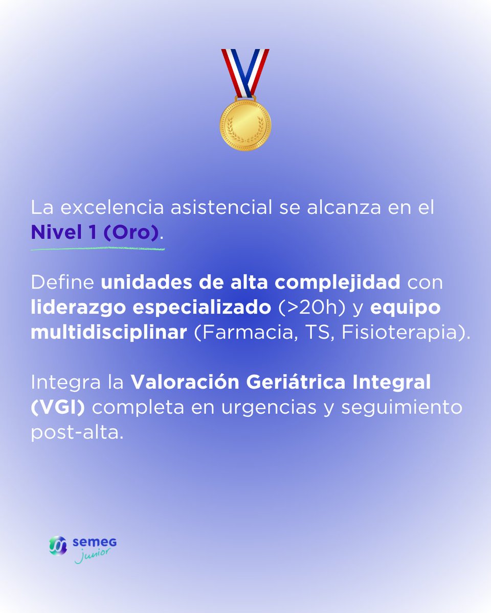 semeg_es's tweet photo. 🥇 GEDA Nivel 1 (Oro): unidades de alta complejidad con liderazgo especializado (>20h) y equipo multidisciplinar (Farmacia, TS, Fisio). Integra VGI completa en Urgencias y seguimiento post-alta. 
👉https://t.co/ohWTXKY9ht 

#TemaDelMes 

#SEMEGJunior https://t.co/tAm0d8cLRu