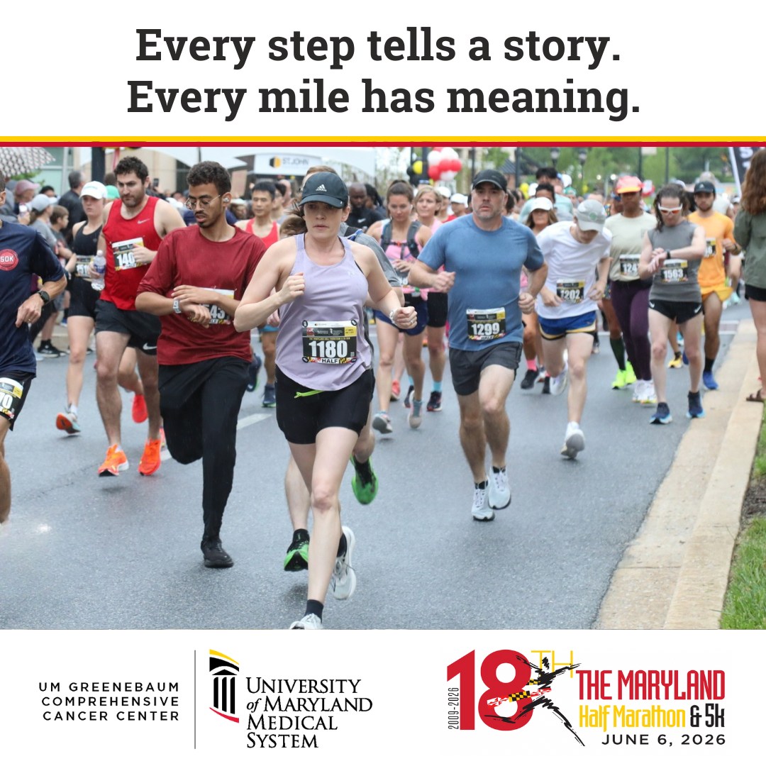UMMSFoundation's tweet photo. We can’t wait for the Maryland Half Marathon &amp; 5K on June 6. As race day approaches, know that every mile — and every dollar raised — makes a meaningful impact at the University of Maryland Greenebaum Comprehensive Cancer Center. https://t.co/nXjmY470yf https://t.co/aAIMrP792h
