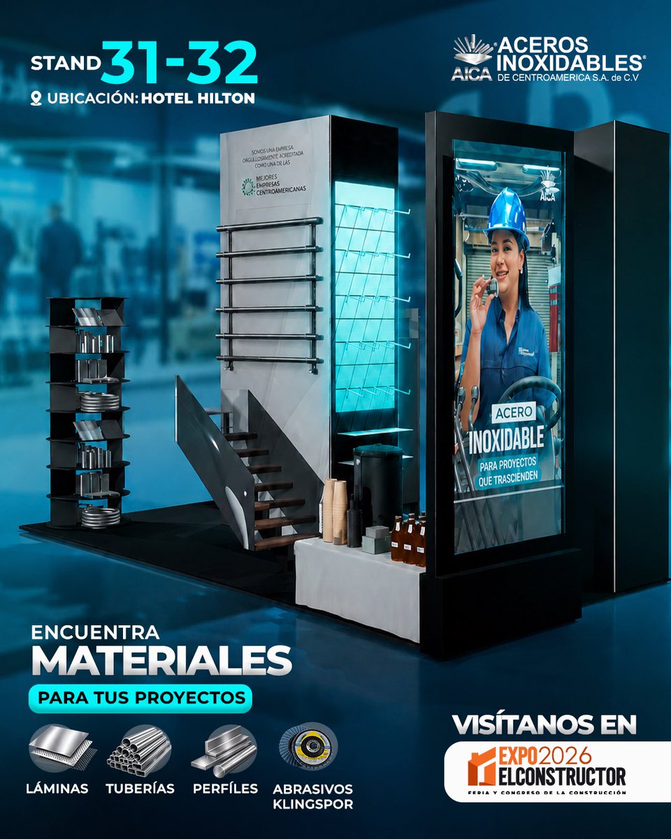 aicasadecv's tweet photo. Encuentra los mejores materiales en acero inoxidable en El Salvador👷🏻 💥

Expo El Constructor 2026🔩

#elsalvador #aceroinoxidable #aica #expoelconstructor https://t.co/IbiNVw3vvH