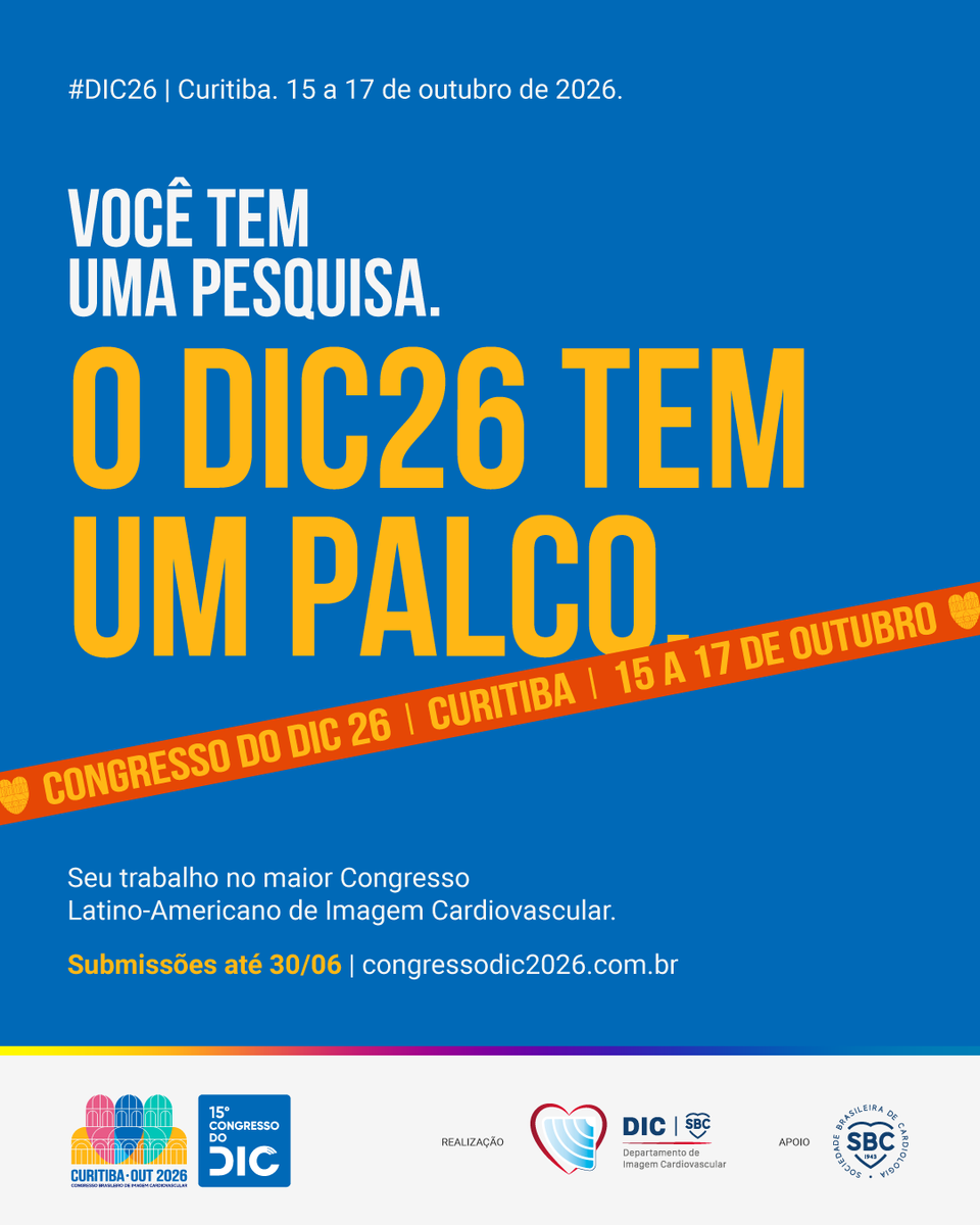 CongressodoDIC's tweet photo. Você tem uma pesquisa parada há meses.

O DIC26 tem um palco.

O maior congresso de imagem cardiovascular da América Latina está esperando exatamente isso: o trabalho que você ainda não submeteu.

Até 30/06. Não deixa no HD.

https://t.co/tIbyHjxazp

#DIC26 #ImagemCardiovascular https://t.co/jBW58ARcER