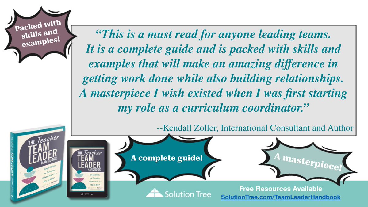 ChadDumas's tweet photo. Kendall Zoller is a mentor of mine, and one of the world's leading experts in communication science, so seeing this review is incredibly humbling.
@SolutionTree #atPLC #TeamLeaderHandbook #TeacherTeamLeader #leadership https://t.co/3nOgo2TpbT