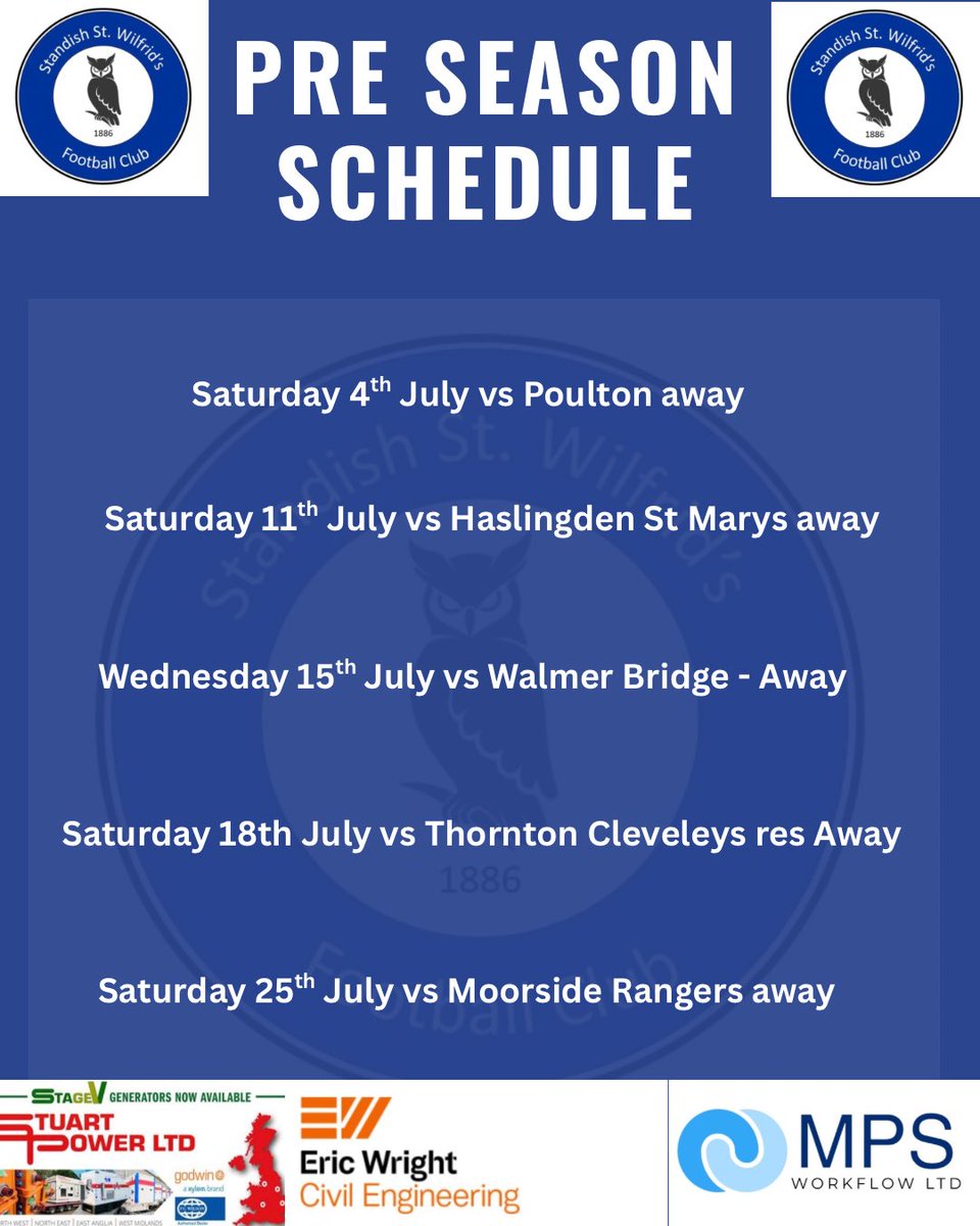 wilfs_fc's tweet photo. Our pre season schedule taking shape now. Looking forward to taking on some great teams. @PoultonFC_FY6 @HassyMarysFC @WalmerBridge_FC @thorntonfc @MoorsideRgrs 

#UTW🦉 https://t.co/2VfQbXnqMh
