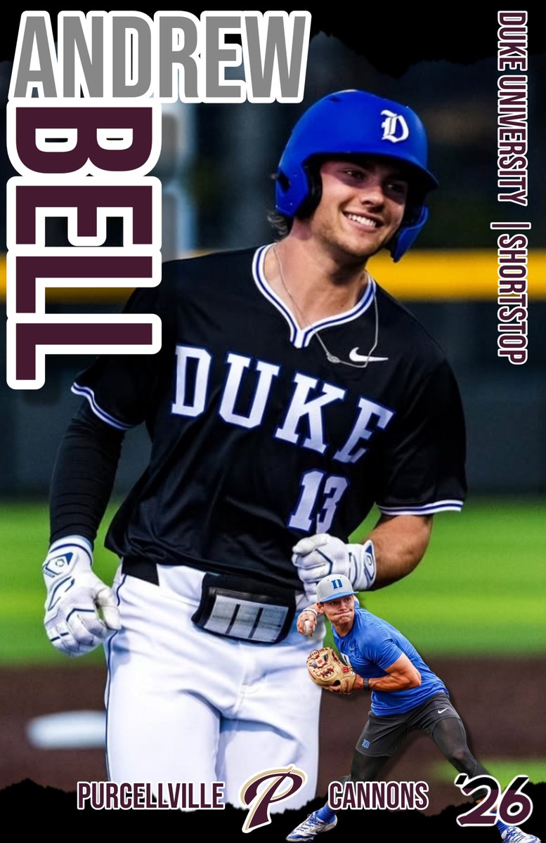 VBL_Cannons's tweet photo. Coming to the Cannons by way of @DukeBASE is INF @AndrewBell_22. Bell is an outstanding defensive shortstop that was ranked as the No.1 SS in the state of Colorado for his class by Perfect Game USA. His defensive prowness was noted by ESPN when he made it on #SCTopTen last summer while playing in the NECBL. This spring he is hitting .333 with 1 HR for the Blue Devils. Welcome to Purcellvile and the Cannons!!