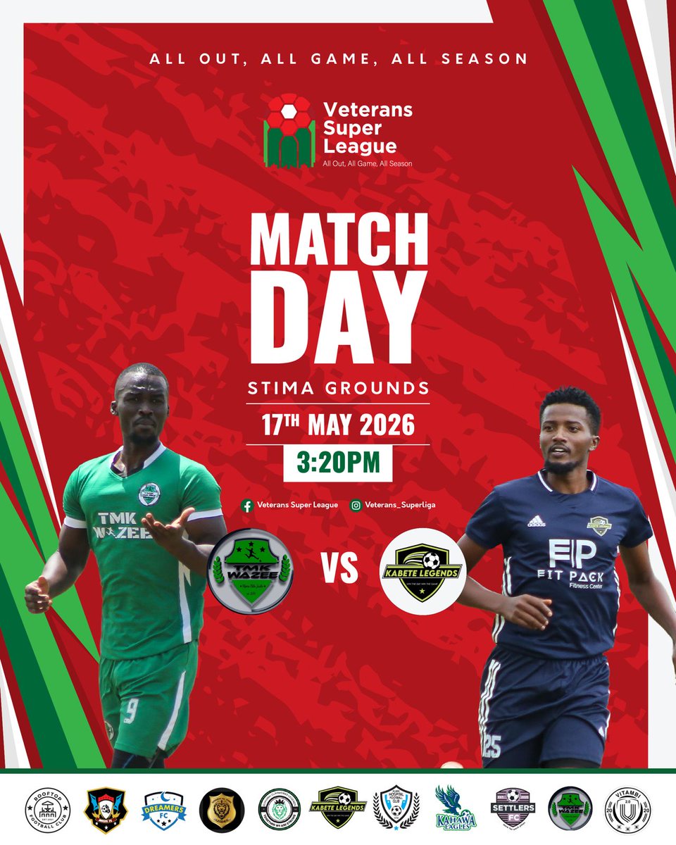 TmkWazee's tweet photo. Another big test. Another chance to show who we are. 💚⚽️

TMK Wazee return to Veterans Super League action this Sunday against Kabete Legends in what promises to be a thrilling encounter at Stima Grounds.

🗓 17th May 2026
📍 Stima Grounds
⏰ 3:20PM

#MpiraBilaJasho https://t.co/TxQTOS1xES