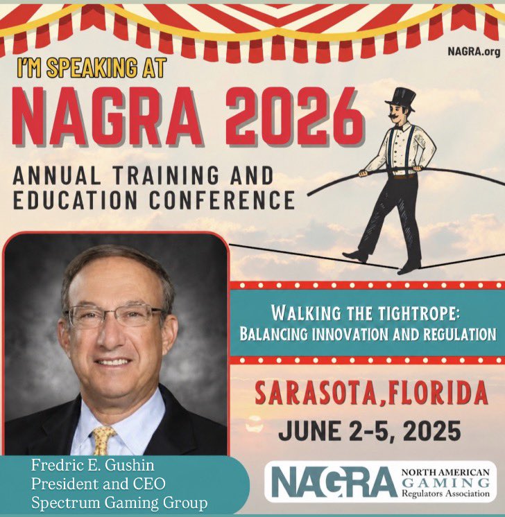 SpectrumGamingG's tweet photo. We are excited to announce that Fredric Gushin, CEO of Spectrum Gaming Group will be speaking at the NAGRA 2026 Conference in Sarasota, June 2–5.

With decades of gaming experience, Gushin is widely respected in the industry. 

#NAGRA2026 #GamingIndustry #iGaming #SpectrumGaming https://t.co/VMuv4B0mKZ