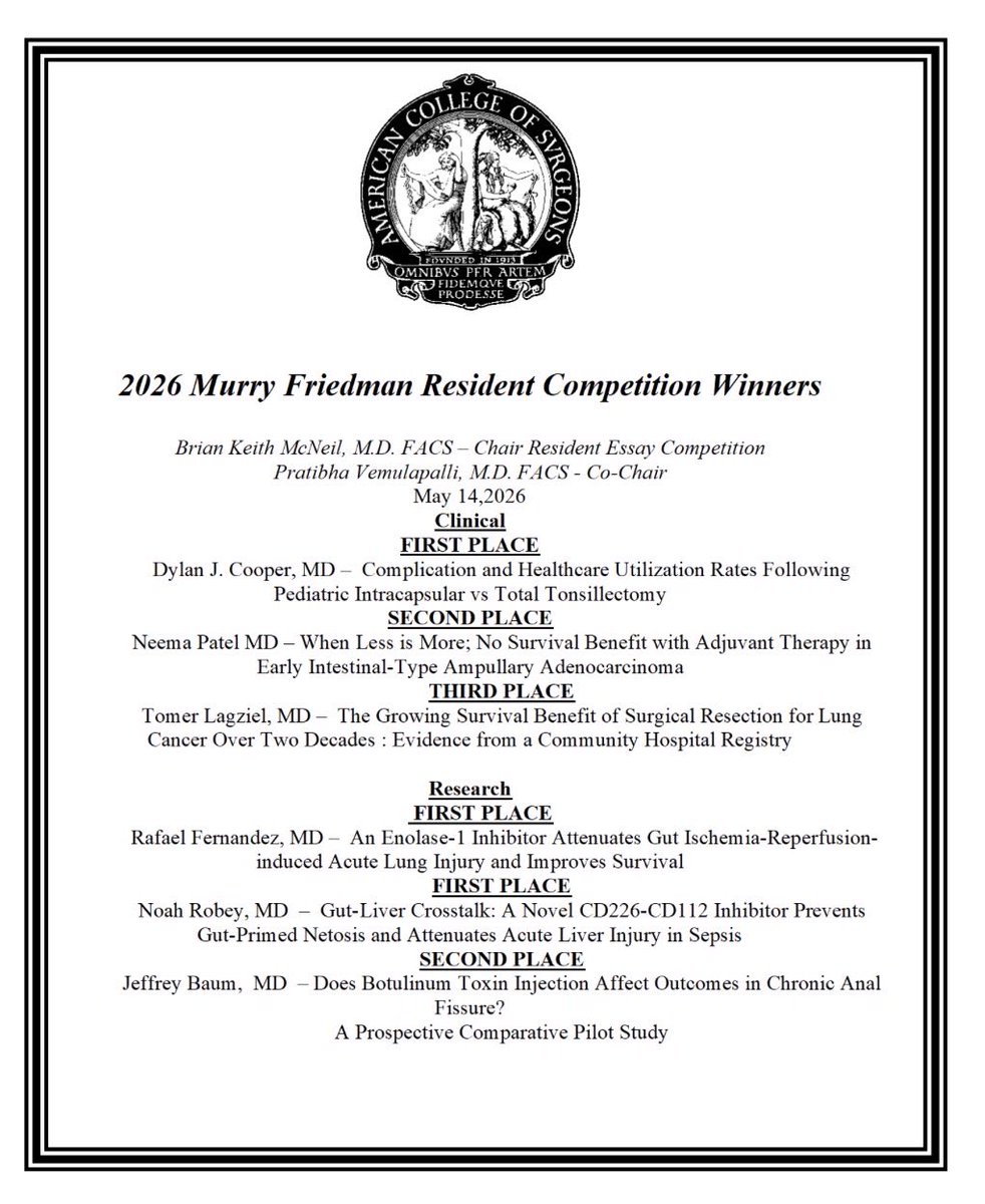 BLIACS's tweet photo. Winners of the 2026 Murray Friedman Resident Research Competition! https://t.co/uh5uMFFc23