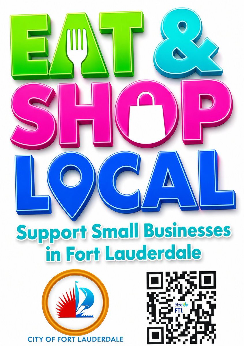 DeanTrantalis's tweet photo. When you support a local business in Fort Lauderdale, you are investing directly in our community. 
🏙️ $68 of every $100 spent at a local business stays right here in our local economy
🤝 Small businesses give 250% more to local nonprofits and community causes than large chains
✅ Participation in the City’s Eat & Shop Local initiative is completely FREE for businesses and residents alike

Through Fort Lauderdale’s “Eat & Shop Local” campaign, the city is helping connect residents and visitors with the incredible entrepreneurs, restaurants, shops, and neighborhood businesses that make our city unique.

Participating businesses receive:
- Placement in the City’s official digital directory
- QR code marketing materials to help drive customer engagement
- “Eat & Shop Local” window clings to proudly showcase community partnership

Every local purchase helps strengthen jobs, neighborhoods, and the small businesses that are the backbone of Fort Lauderdale’s economy. Learn more at https://t.co/9qXdHZx6JB  #WeAreFTL