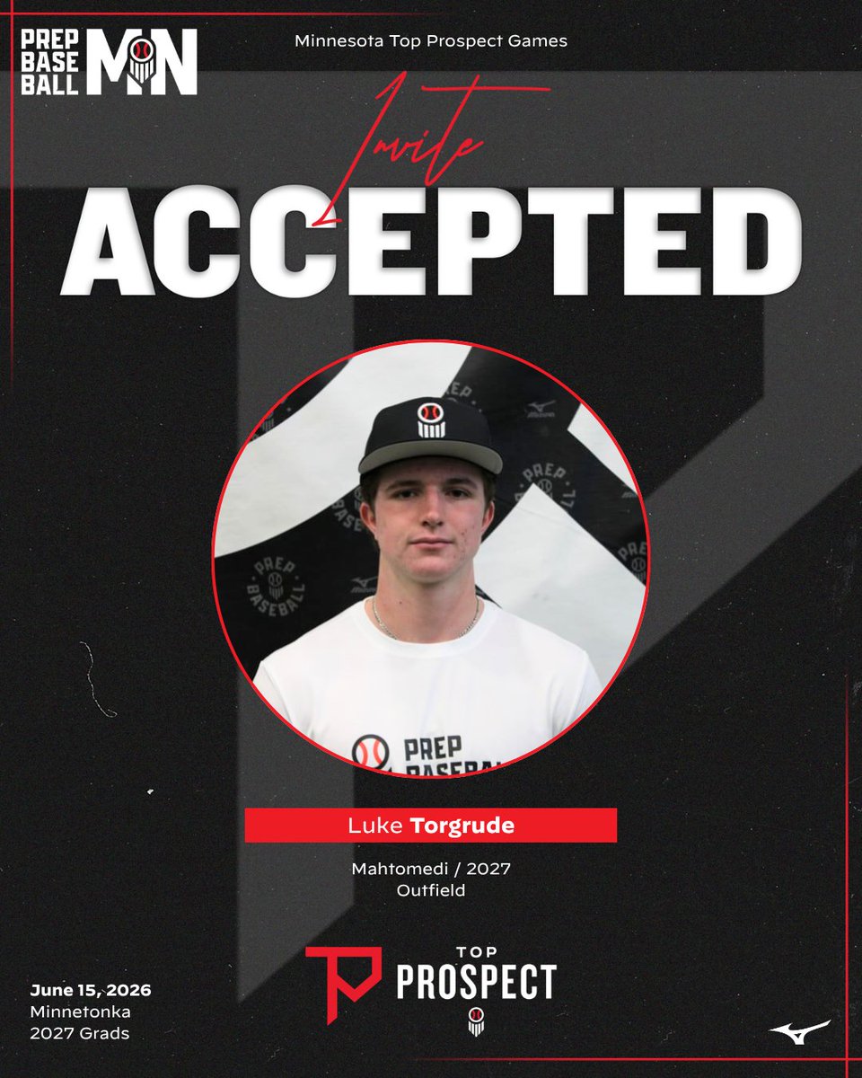 PrepBaseballMN's tweet photo. #𝗠𝗡𝗧𝗣𝗚𝟮𝟲: 𝗜𝗻𝘃𝗶𝘁𝗲 𝗔𝗰𝗰𝗲𝗽𝘁𝗲𝗱 ✅

𝗣𝗿𝗼𝘀𝗽𝗲𝗰𝘁: Luke Torgrude
𝗖𝗹𝗮𝘀𝘀: 2027
𝗛𝗦: Mahtomedi
𝗣𝗢𝗦: OF

👤: https://t.co/uNftKUrzS5 | @LukeTorgrude

𝚁𝚎𝚚𝚞𝚎𝚜𝚝 𝚈𝚘𝚞𝚛 𝙸𝚗𝚟𝚒𝚝𝚎 (𝟸𝟶𝟸𝟽 𝙶𝚛𝚊𝚍𝚜)⤵️
https://t.co/4KCsxloECV https://t.co/Q1bZyVEisQ