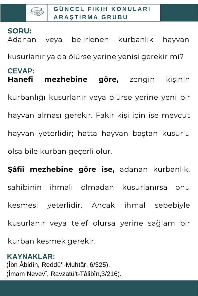 02_Molla's tweet photo. ❓SORU: Adanan veya belirlenen kurbanlık hayvan kusurlanır ya da ölürse yerine yenisi gerekir mi?

🔗 KANAL LİNKİ: https://t.co/xIN6pwuh0Z

#Kurban #Adak #Kusur https://t.co/IFtm0xeKnW
