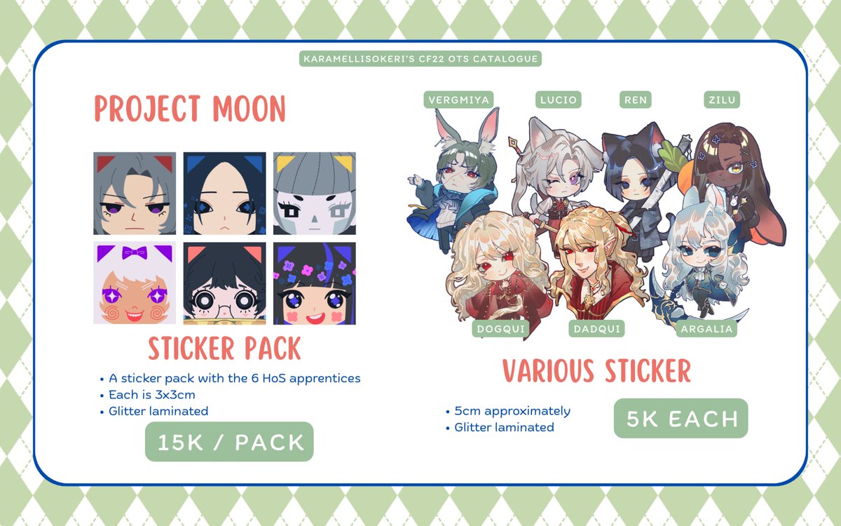 karamellisokeri's tweet photo. (1/3)
Likes and shares  are appreciated!
This is my OTS catalogue for #cf22
📆 16-17 May 2026
📌 Goner Gongyuan
Fandom: Limbus Company, project moon (argalia doang bjir), Arknights dan OC

See you tomorrow!!!!
#comifuro22 #cf22catalogue https://t.co/xaFuUqZDmZ