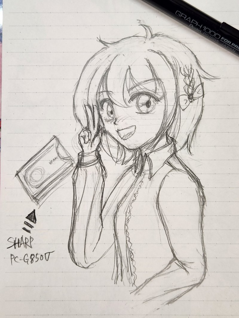 寝る前に落書きポケコンちゃん！ #アナログイラスト #毎日お絵描き 157日目