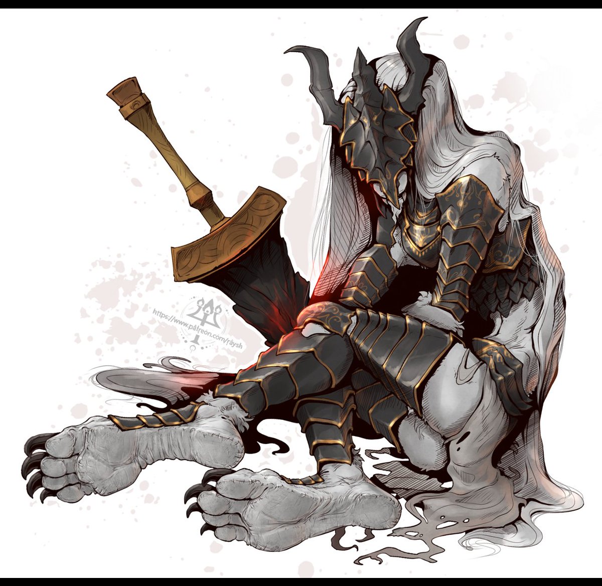 CrimsonTents's tweet photo. One of Patreon commissions...

#feet #paws #soles #toes #claws #gigren #commission #male #EldenRing #DarkSouls #Maliketh #wolf #monster #canine #armour https://t.co/ohKMa23YMD