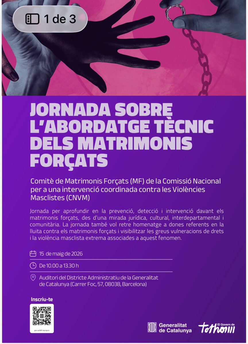 forgender's tweet photo. 🟣 Avui @maciasmarta, a la Jornada sobre l’abordatge tècnic dels #matrimonisforçats.

🔍 Prevenció, detecció i intervenció dels matrimonis forçats des d’una mirada jurídica, cultural, interdepartamental i comunitària.

Ha comptat amb la participació  d’@evamenorc @igualtatcat https://t.co/mZhzJk2dUu