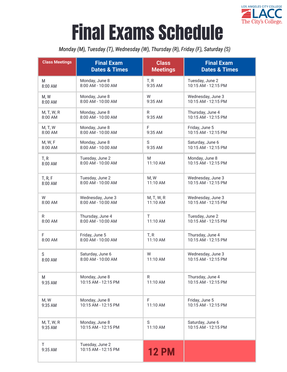 LACityCollege's tweet photo. What is your final exam schedule for Spring 2026? https://t.co/GR2qp1k1FO