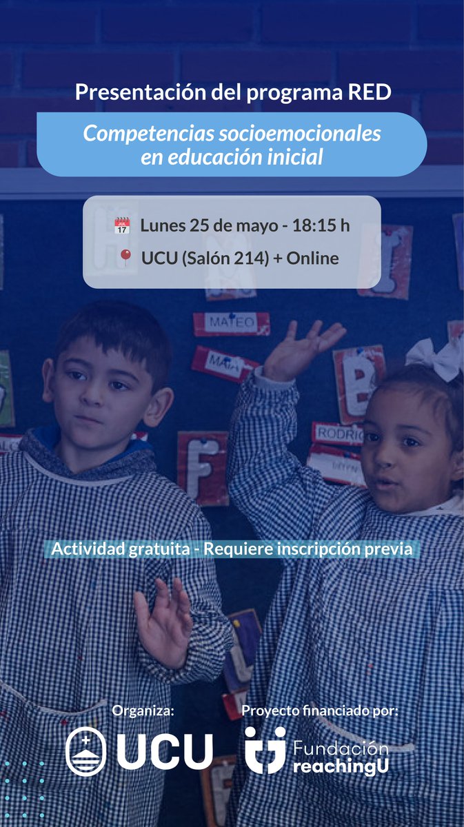 aure_77's tweet photo. Presentación de RED: programa con recursos y estrategias para trabajar competencias socioemocionales en educación inicial.

📅 Lunes 25 de mayo
🕕 18:15 h
📍 Modalidad híbrida
Presencial: salón 214, edificio central @UCUoficial
gracias a @Reaching_U 

https://t.co/BuEDbOG0At https://t.co/0P9GKXnSXa