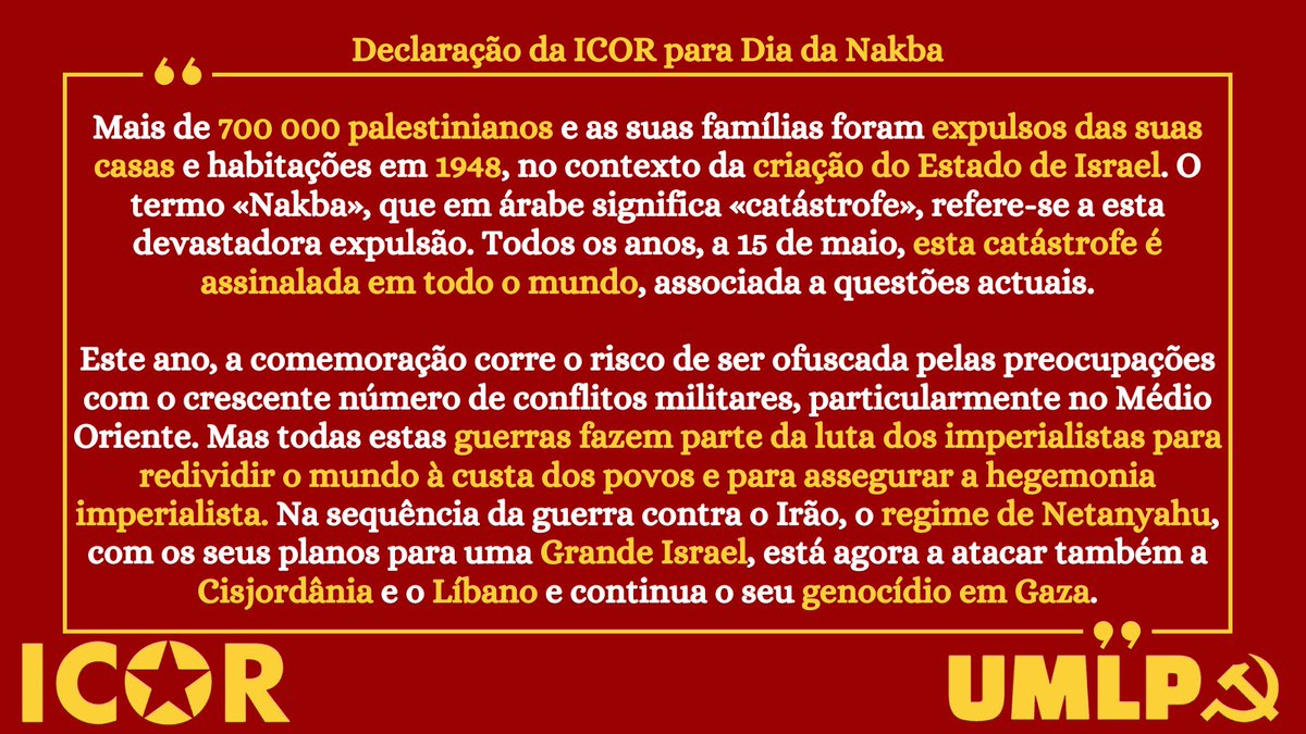 UMLP_PT's tweet photo. Levemos adiante a nossa luta pela Liberdade da Palestina, contra os belicistas de Israel, dos EUA e todos os seus apoiantes, e para reforçar o Pacto de Solidariedade da ICOR com a luta de libertação palestiniana, nomeadamente com a rede de saúde Al Awda na Faixa de Gaza. https://t.co/eFfCsqubEI