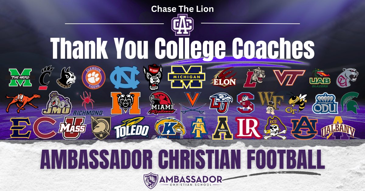 ACSLIONS1's tweet photo. 2520 Ambassador Christian Way
Huntersville, NC 28078

Thanks to these coaches for their interest in our players during our Spring workouts these past few weeks. Hard work paying off!  Final exams next week and then refocusing on a great Summer!  

Chase the Lion! https://t.co/Qx6FnIL6R0