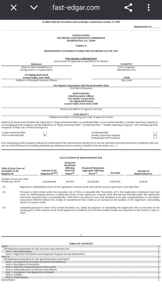 stockplayer30's tweet photo. $TWOH heads up for anyone in. Filing hit they're doing an offering for 1.2 billion shares at .0018

https://t.co/3QwE6x8MSC https://t.co/6nWd7STZz7