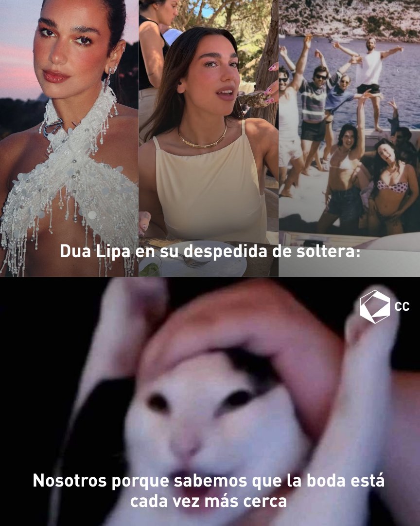 CulturaColectiv's tweet photo. ¿Cómo que ya fue la despedida de soltera de Dua Lipa? 😭

La cantante se fue a Ibiza a celebrar que próximamente será papa casada y no sabemos quiénes están más emocionados, si ella y sus amigos o nosotros.

Según la información que ya anda dando vueltas en internet, a la despedida solo estuvieron invitados sus amigos y chicos gays, así que no nos queda duda de lo divertido que estuvo el asunto. 🔥

Y obviamente, internet ya está perdiendo la cabeza porque si ya hubo despedida de soltera, solo significa una cosa: la boda está más cerca de lo que creímos y estamos listos para ver a nuestra niña vestida de novia. 🥹

NA