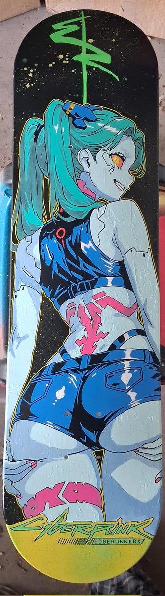 jasonfeejr's tweet photo. Cyberpunk Edgerunners Rebecca Hand-Painted Skateboard Deck – Glow in the Dark Anime Art https://t.co/OIbqxGYILv