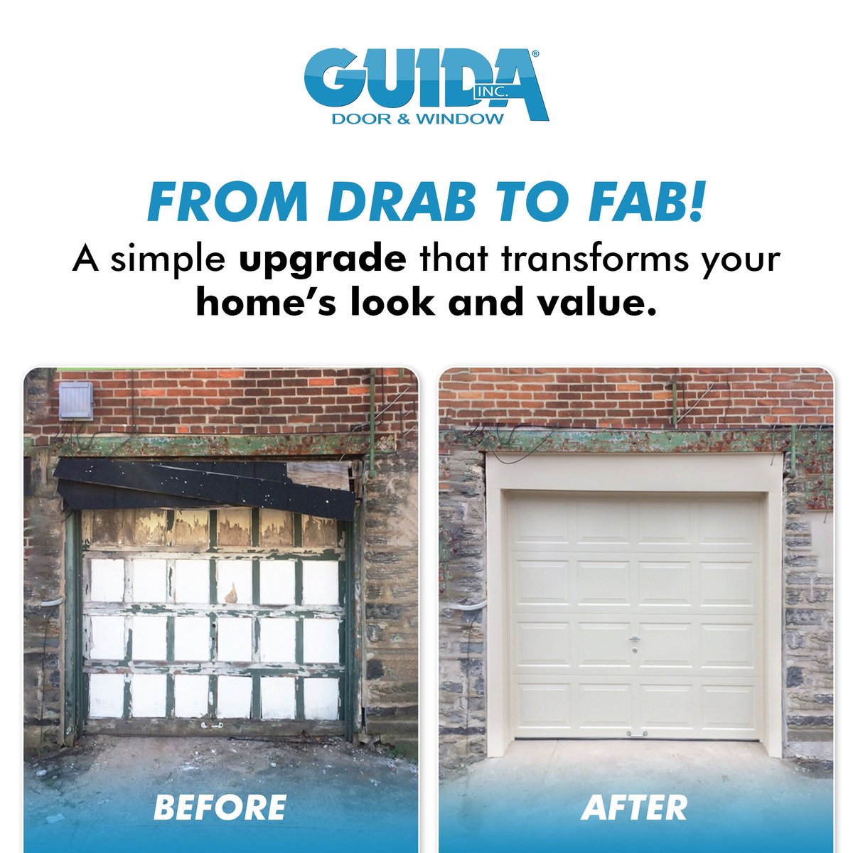 GoGuida's tweet photo. From drab to fab! ✨ This garage door transformation completely elevated the home's exterior. See how a new Guida garage door can dramatically improve your home's aesthetic and value. #GarageDoorUpgrade #BeforeAndAfter #CurbAppealBoost #GuidaDoors #HomeRenovation https://t.co/hkviS6859a