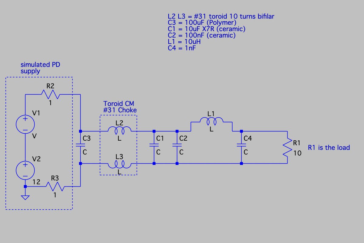 KB7ZUT's tweet photo. @erickdahan @erickdahan here is my concept of the PD filter.  Very likely a bit of overkill, but without knowing the supply and the actual load a bit of a guessimation... https://t.co/DnLGZWYFLF