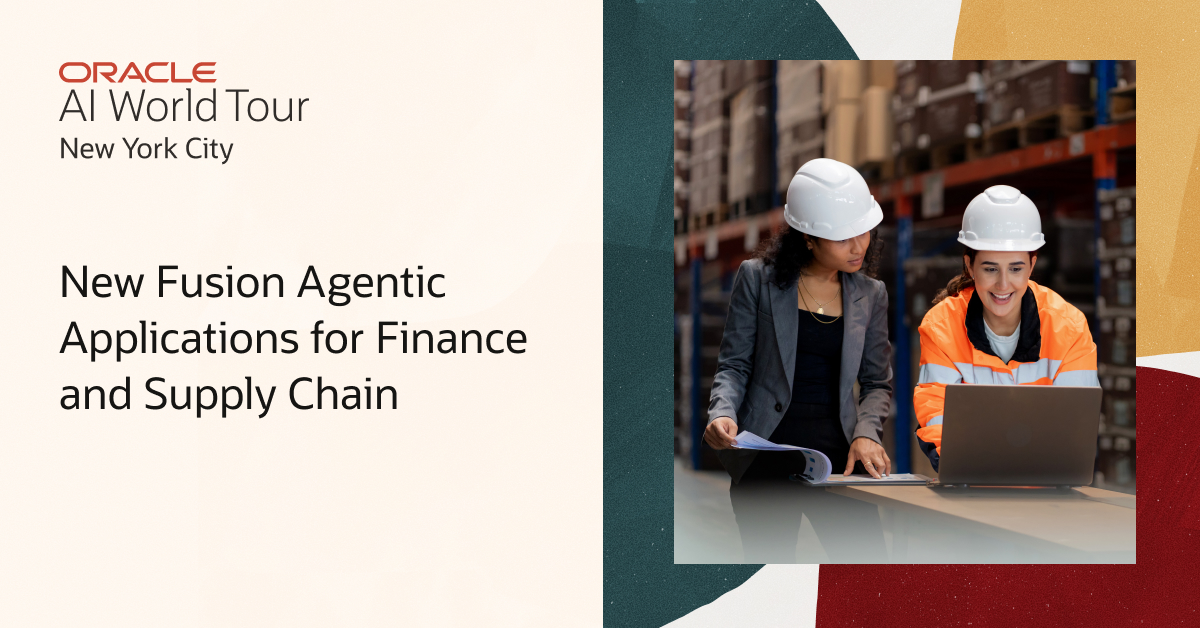 teriboop's tweet photo. Oracle’s new Agentic Applications can help your business reinvent finance and supply chain processes. Learn how they can help your teams unlock time, capacity, and outcomes that were previously out of reach: https://t.co/l7O9uBD8PU #AIWorld https://t.co/OCHd9udzVl
