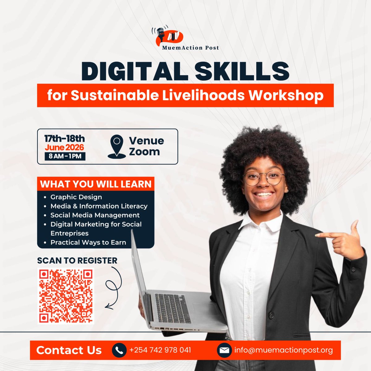 MuemActionPost's tweet photo. The world is more connected than ever, with jobs and opportunities shifting online. Join the Digital Skills for Sustainable Livelihoods Workshop to learn how to turn online opportunities into sustainable income.

Register: https://t.co/KD9BSltVra
#DigitalJobsForYouth https://t.co/wLRfbVgegS