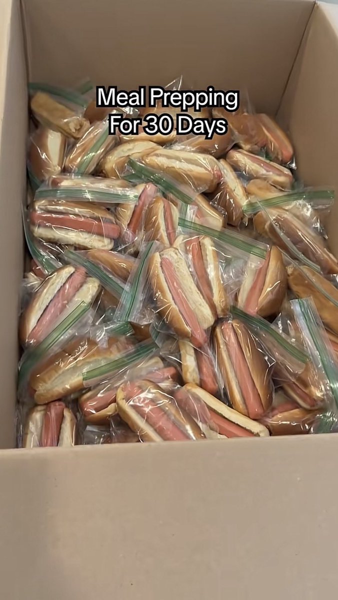 Princess2000A's tweet photo. Americans don’t put some food in the fridge.This guy made some hotdogs for the month and kept them over the kitchen cupboard😭 https://t.co/mGqKNsdexJ
