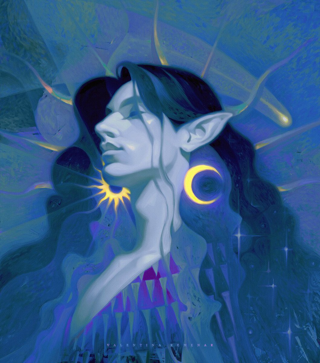 TFiredrake's tweet photo. There was no #forgiveness for her actions; her jealousy had undone her. Trying to eclipse the glory of the Sun's face, she had angered the Council of Stars and paid for it.

Now, cast into celestial darkness, the Moon yearned for more than her lover's reflected light.
#vss365 https://t.co/mEMecKPfRi
