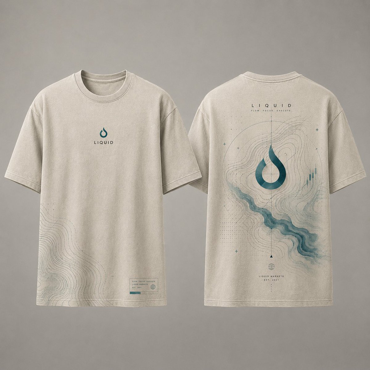 duke_steinbeck's tweet photo. My entry for the @liquidtrading T-Shirt Design Contest 💧

Went for a more minimal and wearable streetwear style this time — using flowing contour lines, subtle market elements, and the Liquid icon to represent liquidity and movement. https://t.co/ecuWTjP1Tw