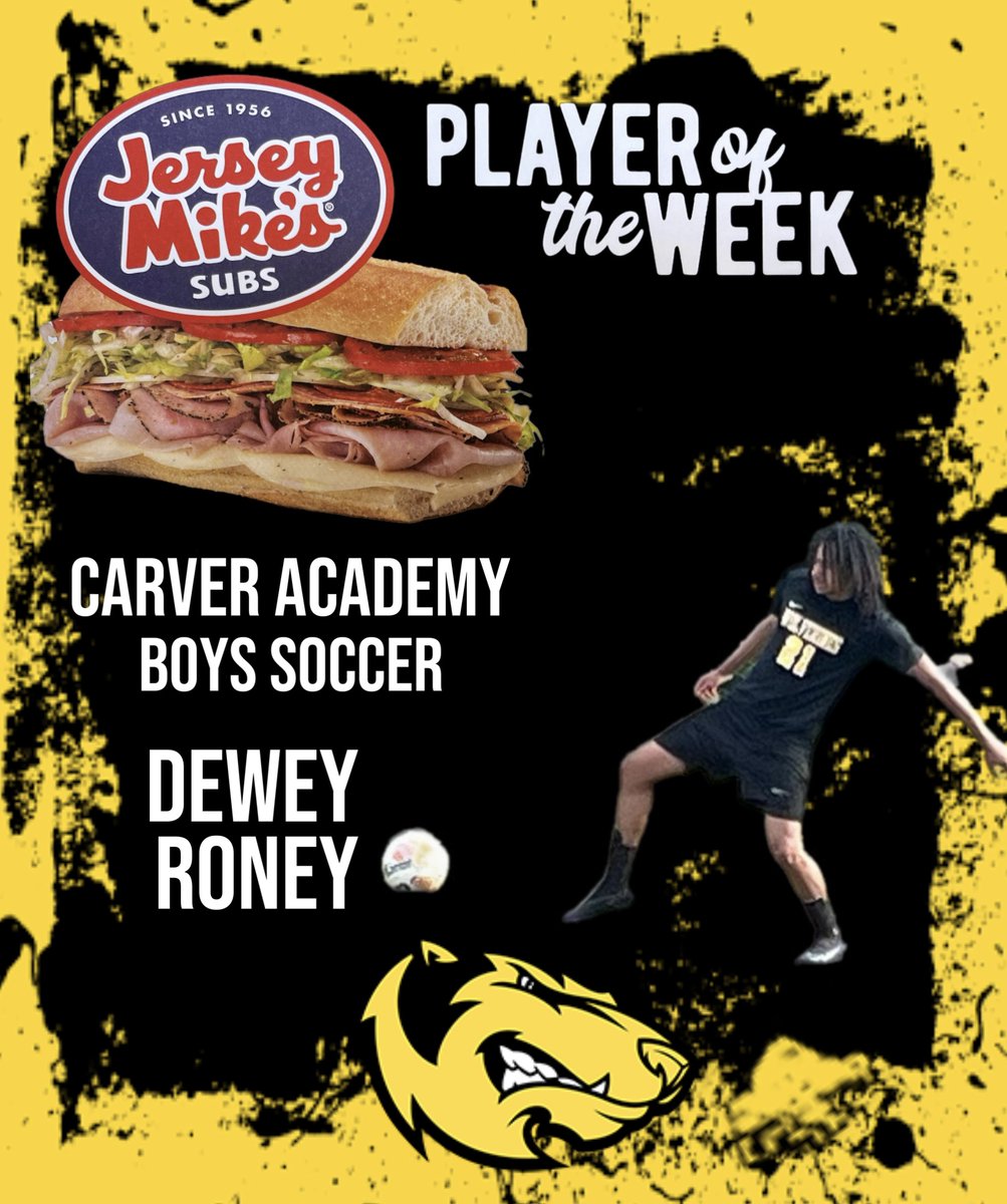 CCCA_Wolverines's tweet photo. Congrats to Dewey Roney on being Carver Academy's Co-Player of the Week, brought to you by Jersey Mike's Subs! Dewey scored 2 big goals this week in a close match with King William. Great job Dewey! ⚽️#BetterEveryDay #astudentabove https://t.co/rSEwnL2Y5b