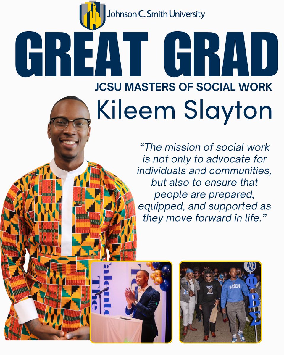 JCSUniversity's tweet photo. Once a Golden Bull — always a Golden Bull. 💛🐂
Kileem Slayton is a two-time JCSU graduate, MSW SGA President, new dad to baby Noble, and future PhD student at Norfolk State. His mission? Providing therapy to single parents in Charlotte. 🙏🏾

https://t.co/qZN27nh7dV https://t.co/r43A4bFvkl