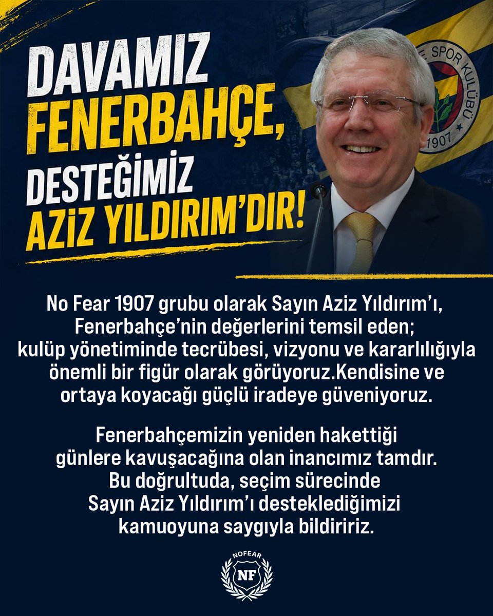 1907NF's tweet photo. Davamız Fenerbahçe, Desteğimiz Aziz Yıldırım’dır!

#NoFear1907 https://t.co/77cz7rIQnm