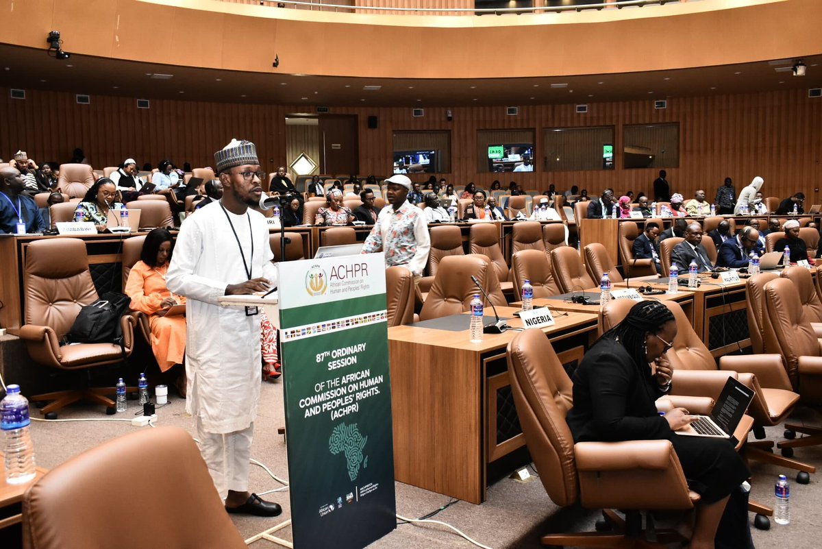 ParadigmHQ's tweet photo. This week, Paradigm Initiative (PIN), through our Programmes Officer for Anglophone West Africa, Muhammed Bello Buhari, delivered a statement before the African Commission on Human and Peoples’ Rights (ACHPR) expressing concern over the increasing incidence of internet shutdowns and social media restrictions across Africa.

The statement highlights the impact of shutdowns on freedom of expression, access to information, democratic participation, and economic development, while urging African governments to uphold regional human rights standards and keep the internet open and accessible.

Read the full statement here:
https://t.co/x8MbnZEfCW
#ParadigmInitiative