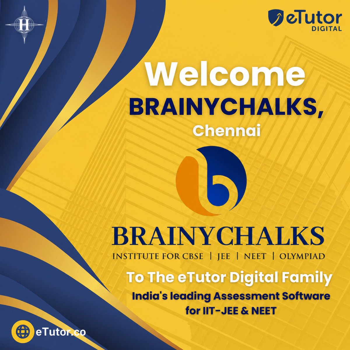 eTutorco's tweet photo. We’re delighted to welcome Brainychalks, Chennai to the eTutor Digital family!

Excited to support them with Hybrid Foundation Programs, NEET &amp; IIT-JEE Preparation, and Advanced Learning Solutions to empower student success.

Visit at: https://t.co/uI3XDtSR3r

#eTutorDigital https://t.co/CG4pPidaN4
