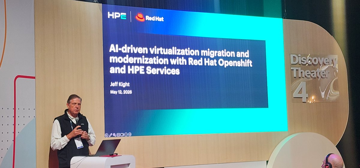 HPE_AI's tweet photo. We’re going behind the scenes at @RedHat Summit 2026, where AI modernization is moving from conversation to execution.

Together, HPE and Red Hat are helping organizations build a more practical foundation for enterprise AI. https://t.co/iEOaaG82cf