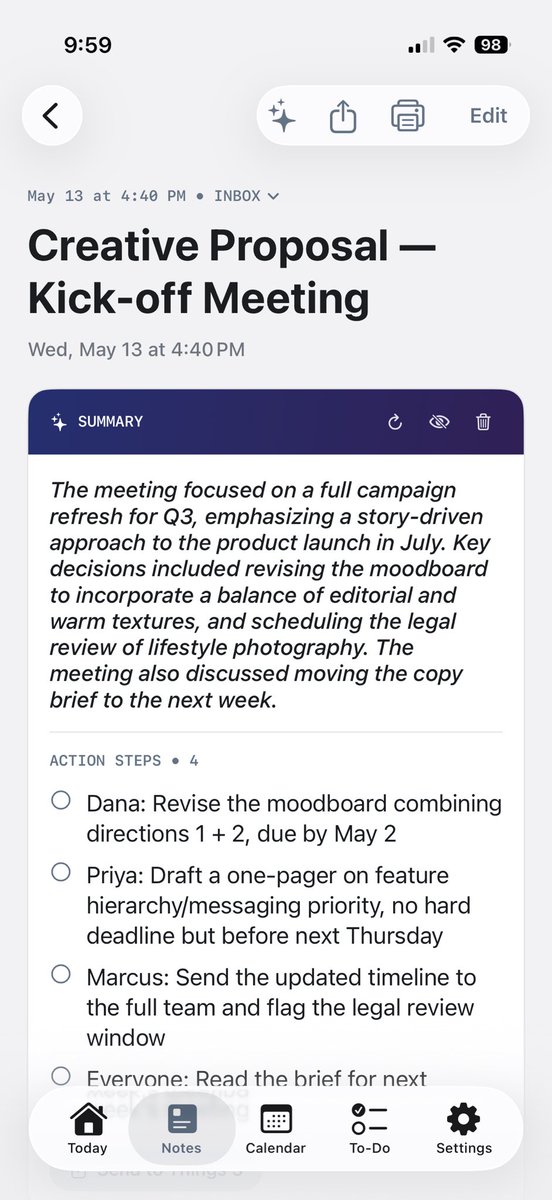 JasonAten's tweet photo. The iPhone version of Contextly has been out for 4 days and I've pushed out 3 updates already. The latest adds a ToDo tab to aggregate those in one place, and make it easy to either send them all to your favorite task manager, or send them individually. https://t.co/PEgrFbOISD