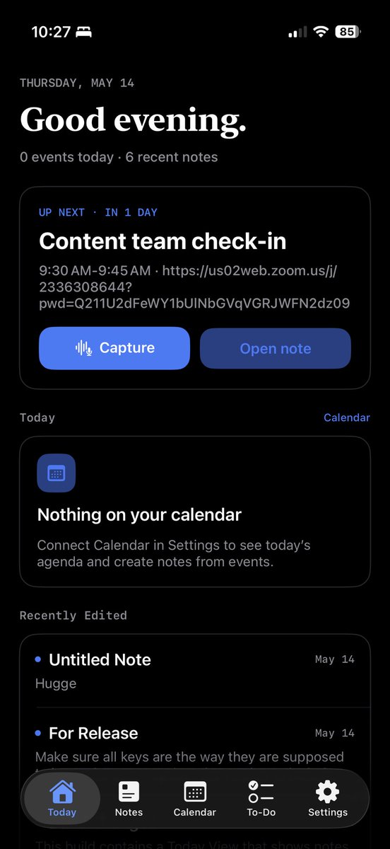 JasonAten's tweet photo. The iPhone version of Contextly has been out for 4 days and I've pushed out 3 updates already. The latest adds a ToDo tab to aggregate those in one place, and make it easy to either send them all to your favorite task manager, or send them individually. https://t.co/PEgrFbOISD