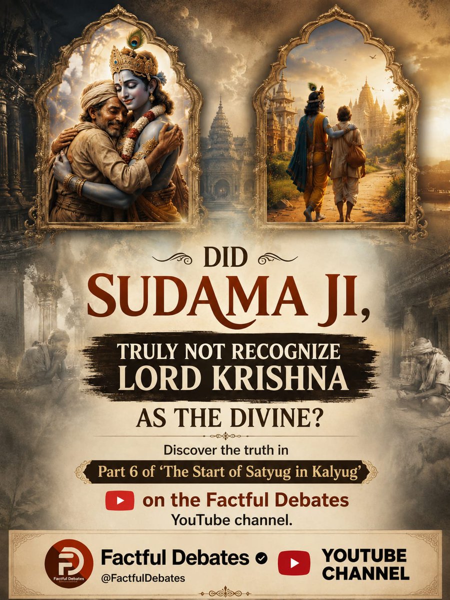 AmanAyodhya99's tweet photo. #सुदामा_कृष्णजीके_भक्त_नहींथे
Did Sudama Ji Truly not Recognize Lord Krishna As The Divine ?

Must Watch Discover the truth in

Part 6 of 'The Start of Satyug in Kalyug'
Factful Debates Yt Channel https://t.co/agEV2F01MS