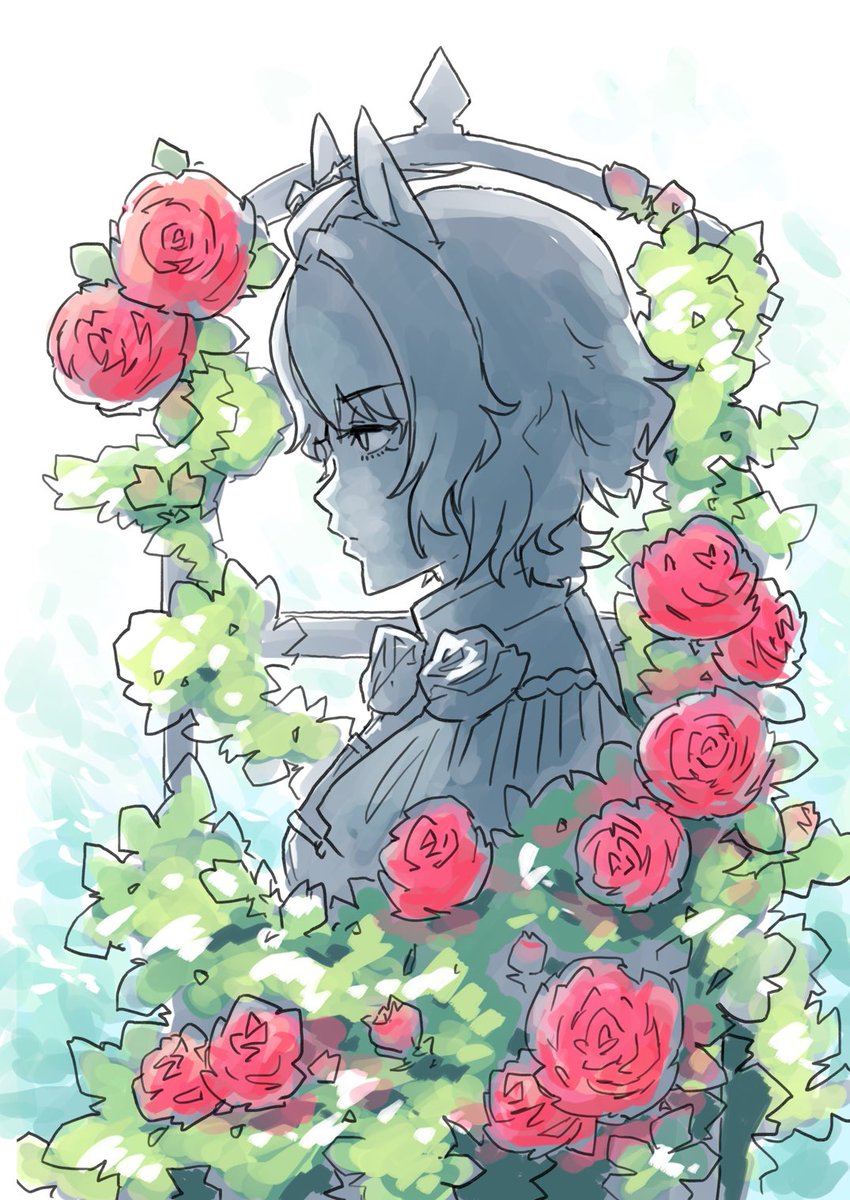 statue  and roses 