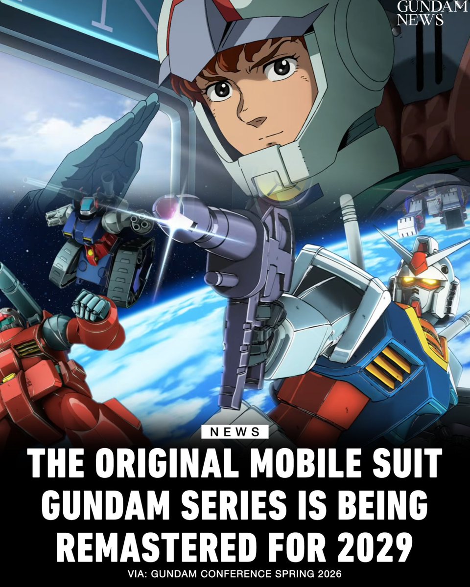 gundam_news105's tweet photo. Announced during the Gundam Conference Spring 2026, a remaster project for Mobile Suit Gundam has been launched to celebrate the Gundam franchise’s 50th anniversary. The project is planned for release in 2029. https://t.co/gYpvX9vir3