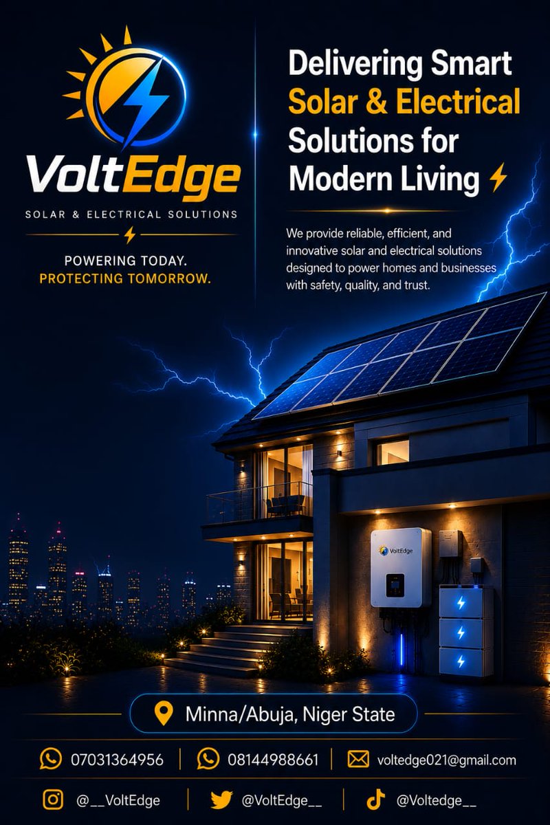voltEdge__'s tweet photo. Solar street light not working?

Don’t replace it yet ... voltEdge Team can repair it professionally.

We repair: ✅ Battery faults ✅ Charging problems ✅ Water damaged lights ✅ Controller faults ✅ Dim or blinking lights

#SolarInstallation #VoltEdge #abuja #ElectricalWork https://t.co/35THoysH31