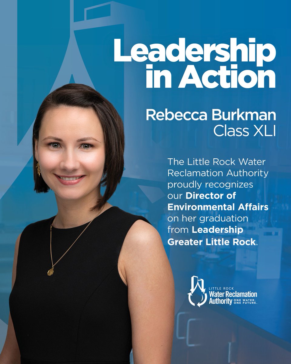 LRWRA's tweet photo. A work win AND a life win 👏✨
Huge congratulations to Rebecca, our Director of Environmental Affairs, on graduating from Leadership Greater Little Rock 🎓

#LRWRA #WomenInLeadership https://t.co/OwTAG9yGgW