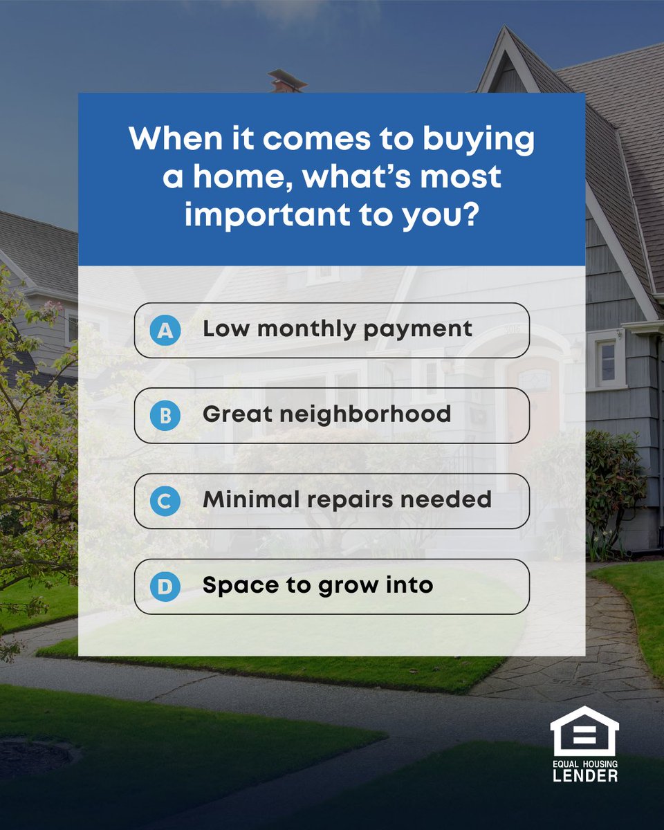 sandler_greg's tweet photo. When you think about your next move, what’s at the top of your wish list? Your homebuying journey is unique to you — and understanding what matters most helps shape the path forward. Vote below — and if you’re curious about how to match your priorities with the right financing… https://t.co/sUBH59Q4ev