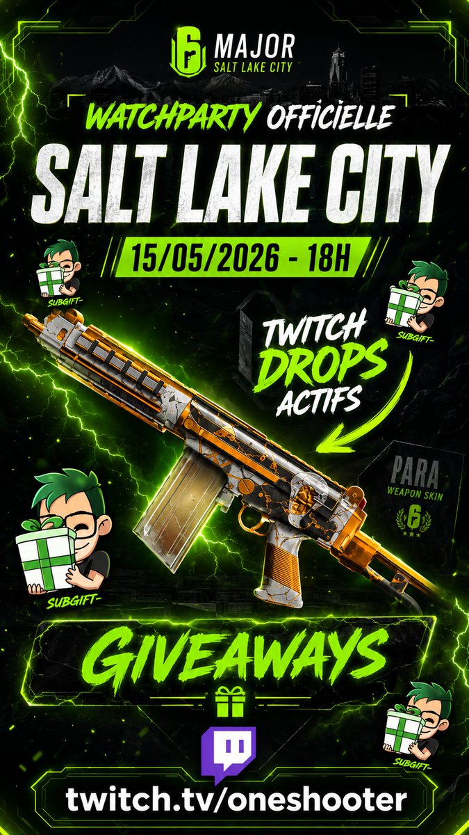 OneShooter_'s tweet photo. 📢#live NOW (+Twitch drops) + Concours !! 
C'est le 1° jour des Finale du Major de Salt Lake City ! Et on est en élimination direct !  ⤵️
🔴🎙️→ https://t.co/zQop0Z9ROR

#RainbowSixSiege #RainbowSix