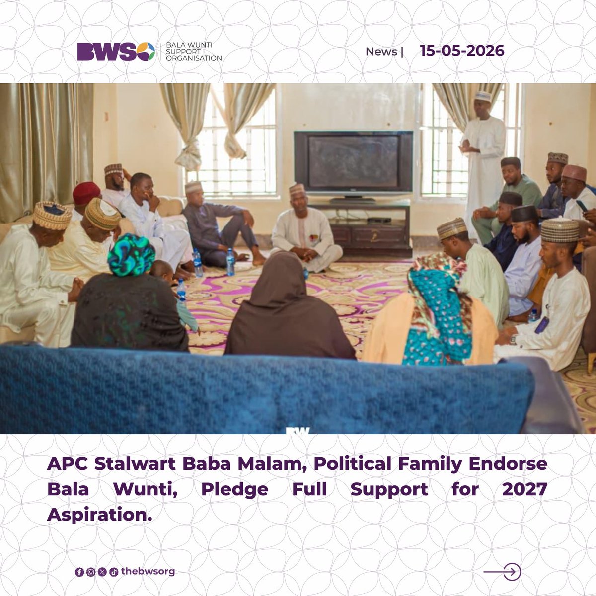 thebwsorg's tweet photo. APC stalwart Alhaji Baba Malam and members of his political family in Katagum LGA have endorsed Dr. Bala Wunti’s 2027 governorship aspiration.

The elder statesman pledged to mobilise his structure and support the Bala Wunti project across Bauchi State.

#BalaWunti #BWSO #Bauchi https://t.co/v03hZyObEM