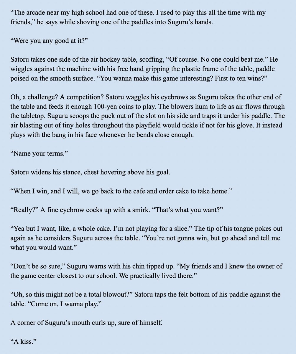 marquesgillette's tweet photo. "Absence of Fear" 4/9
🍓Rated E 
🍓11k words
🍓#GEGO #sgst
During a much needed shopping trip, Suguru and Satoru learn more about each other and grow closer. https://t.co/KlrEVi1aU6