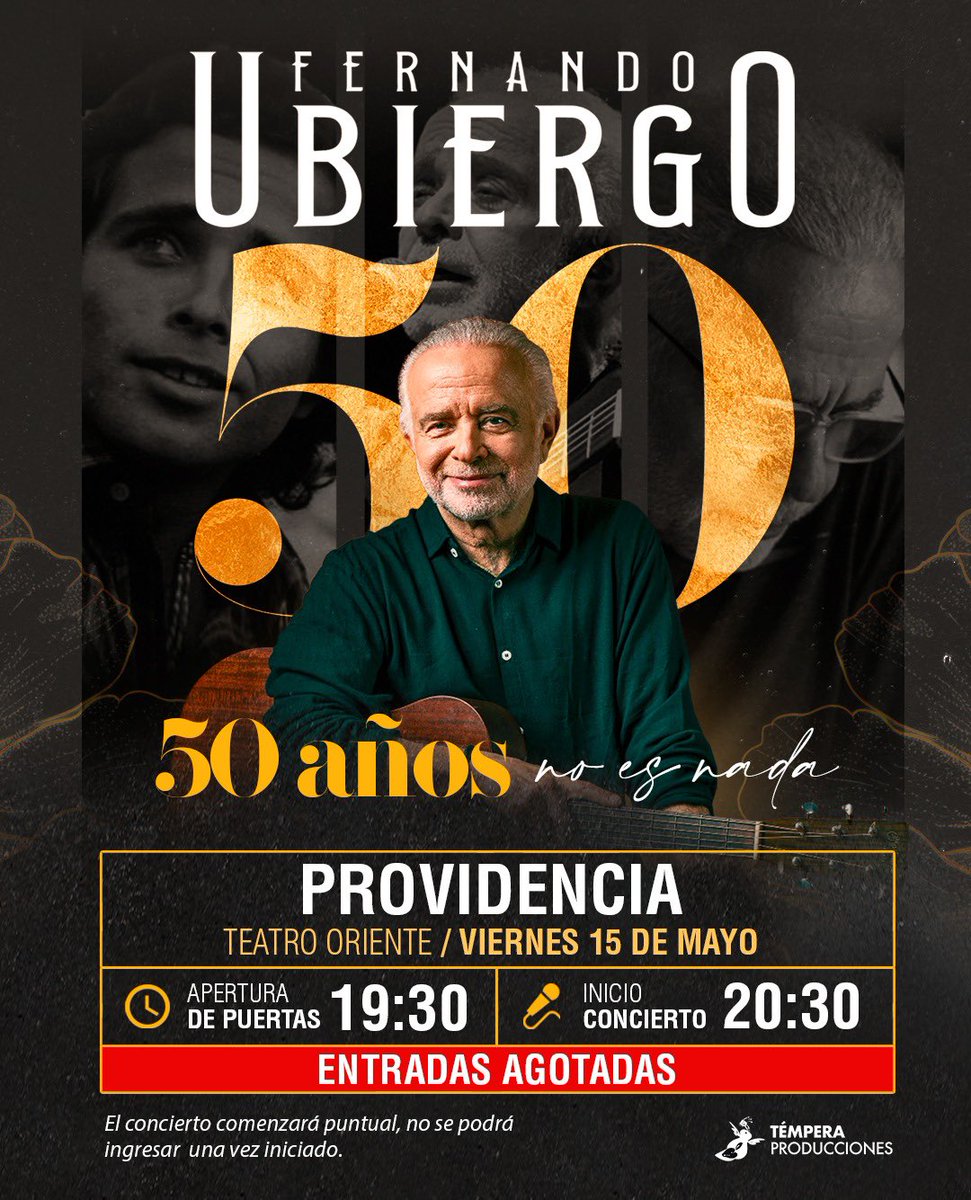 temperaprod's tweet photo. Horarios del concierto de @fernandoubiergo hoy en el @teatrooriente de Providencia. Entradas agotadas. 

https://t.co/kkrnHeXyVH https://t.co/48VLX4bihg
